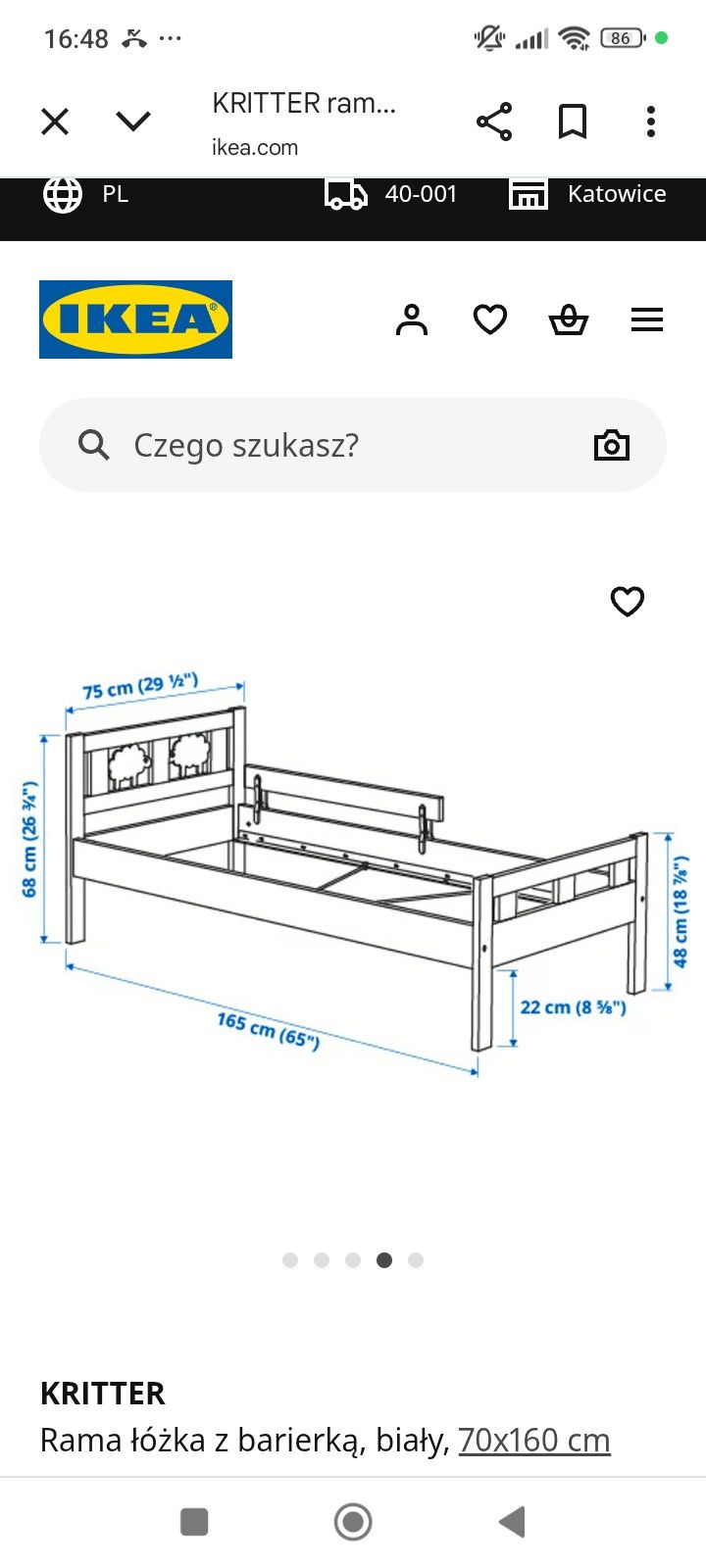 Łóżko Ikea kritter białe