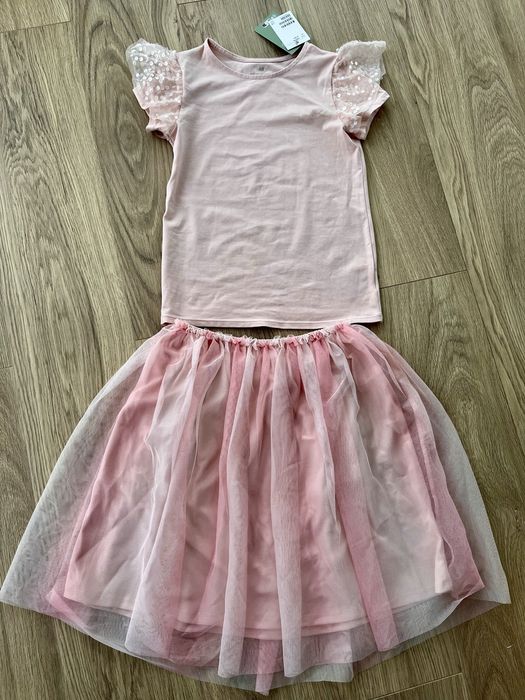 NOWY z metką zestaw: bluzeczka i spodniczka tiulowa, r.134/140, H&M