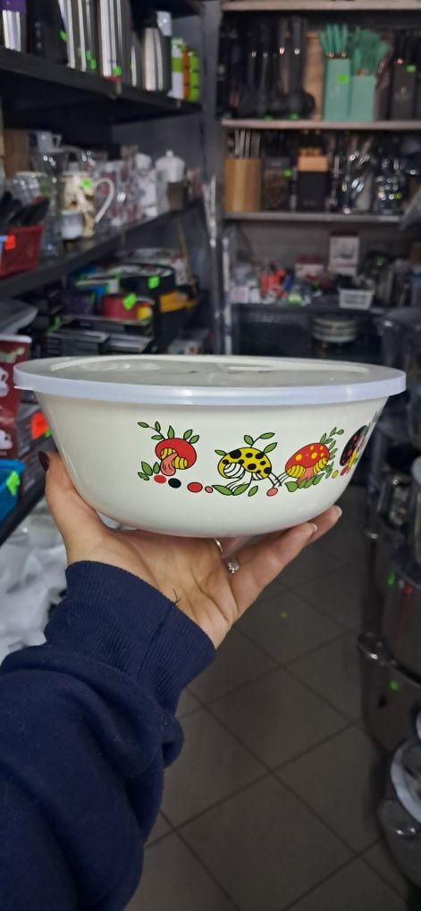 MISKA EMALIOWANA z pokrywką miseczka pojemnik
