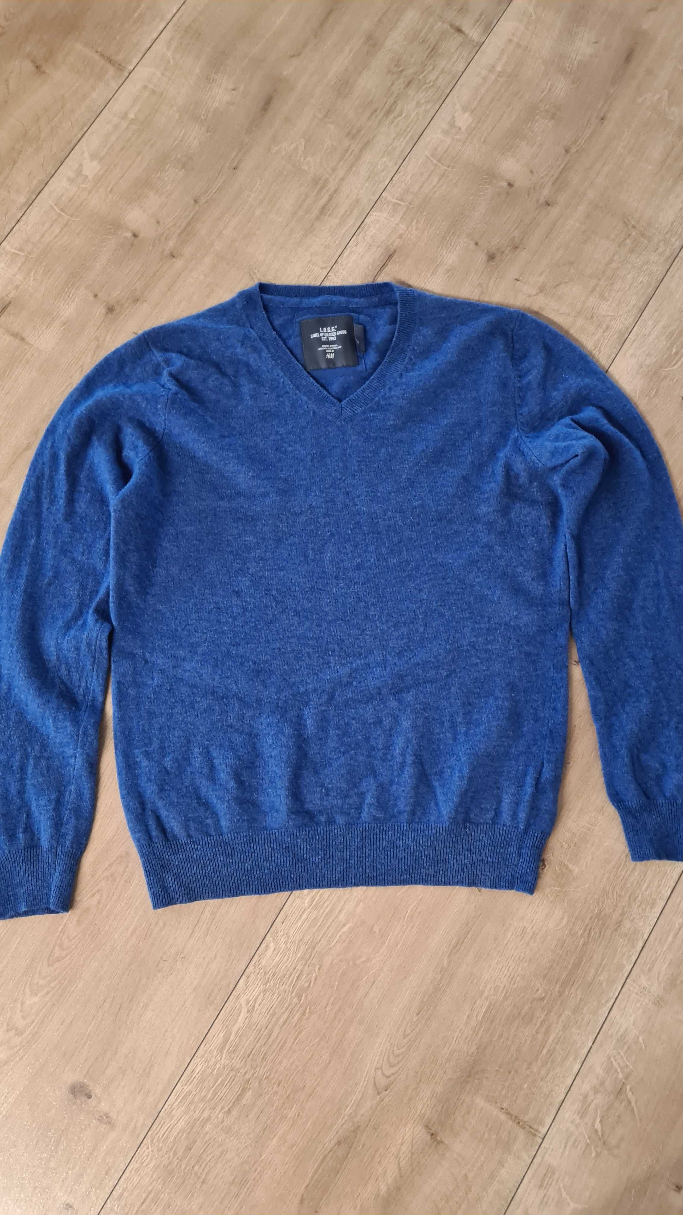 Sweter męski 80% Lambswool Wełna Wełniany. Niebieski. Rozmiar M
