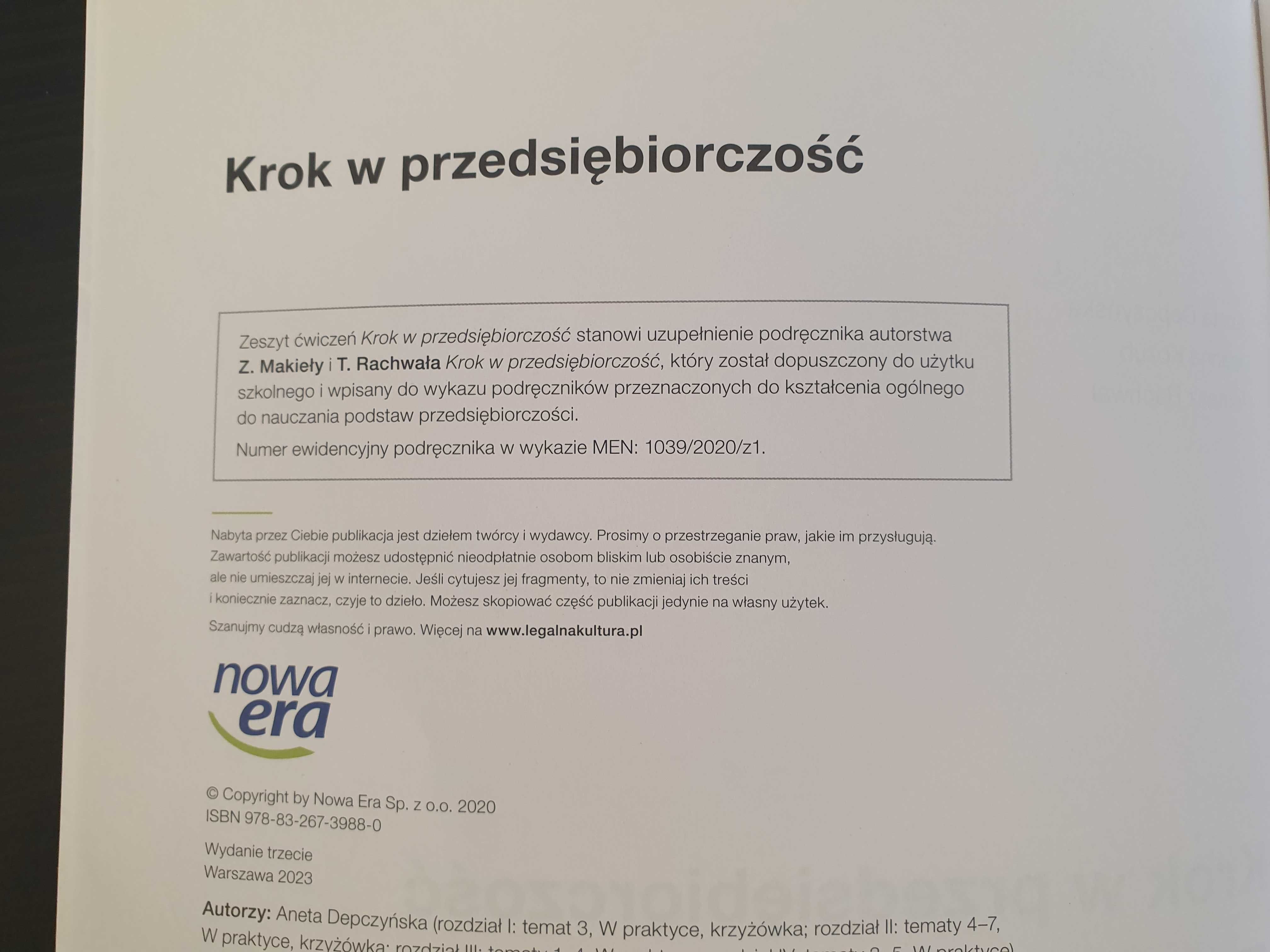 Krok w przedsiębiorczość Zeszyt ćwiczeń klasa 2 - 3 Liceum, Technikum