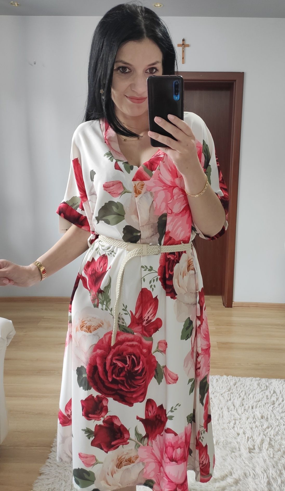 Sukienka MIDI w kwiaty wesele komunia chrzciny