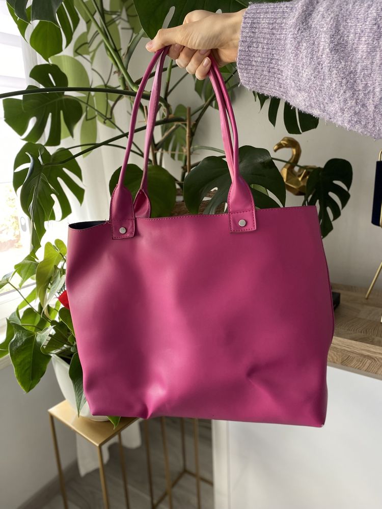 Różowa torebka duża A4 stylowa na ramię torba shopper
