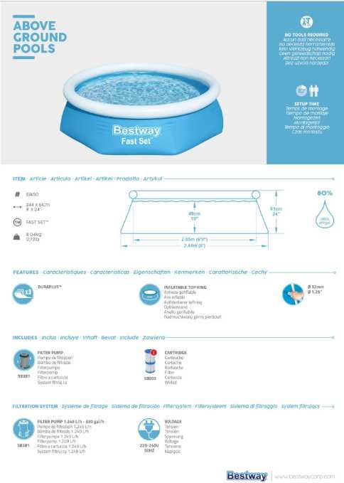 Piscina insuflável BESTWAY 244X61cm + bomba de filtro de cartucho