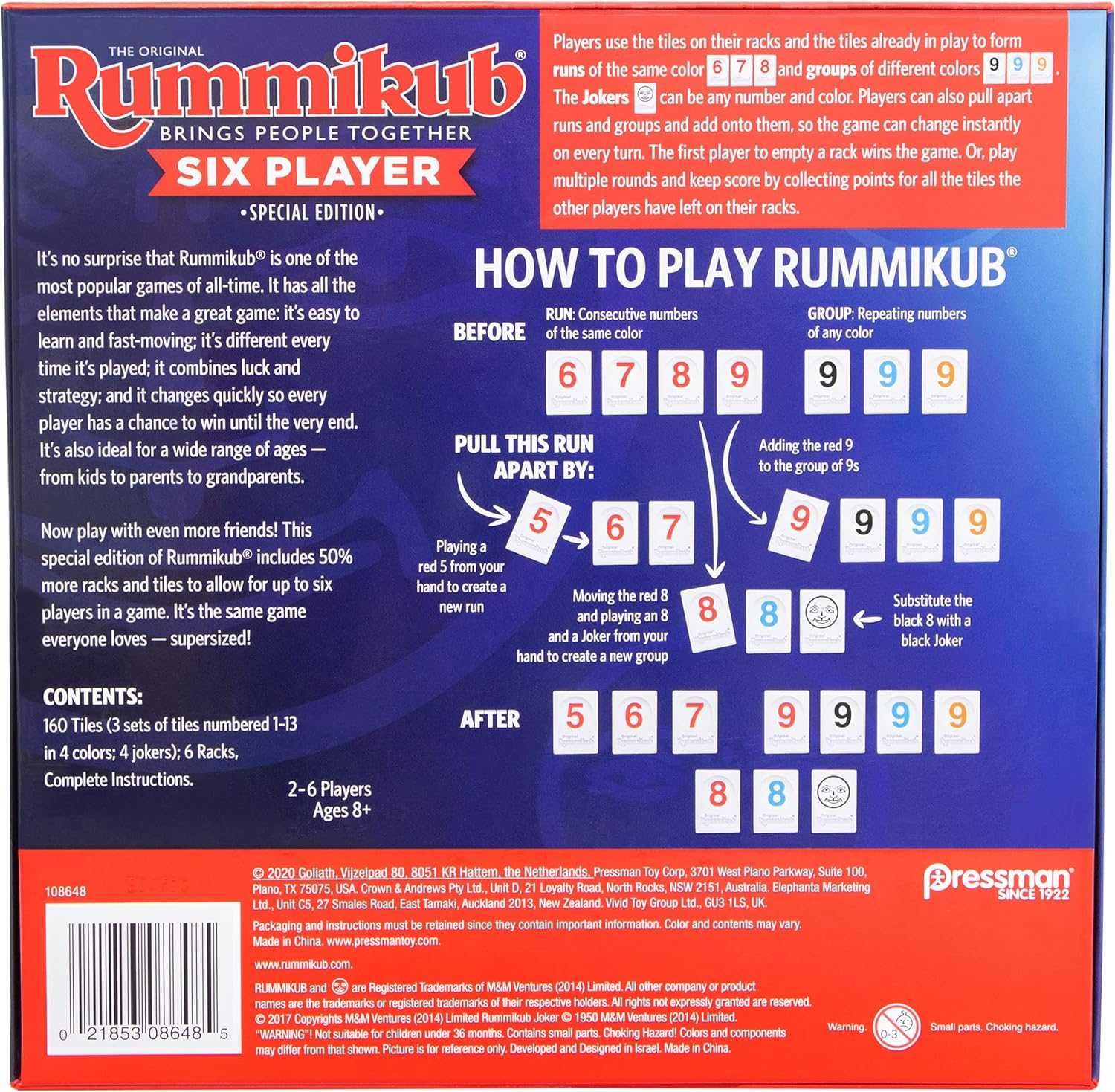 Настольная игра Руммикуб классический 2-6 игроков, Rummikub Pressman
