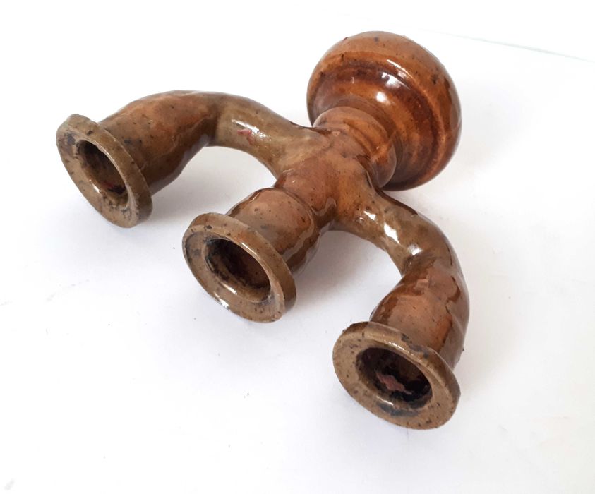 świecznik ceramiczny Iłża Chałupnik Cepelia trójramienny vintage