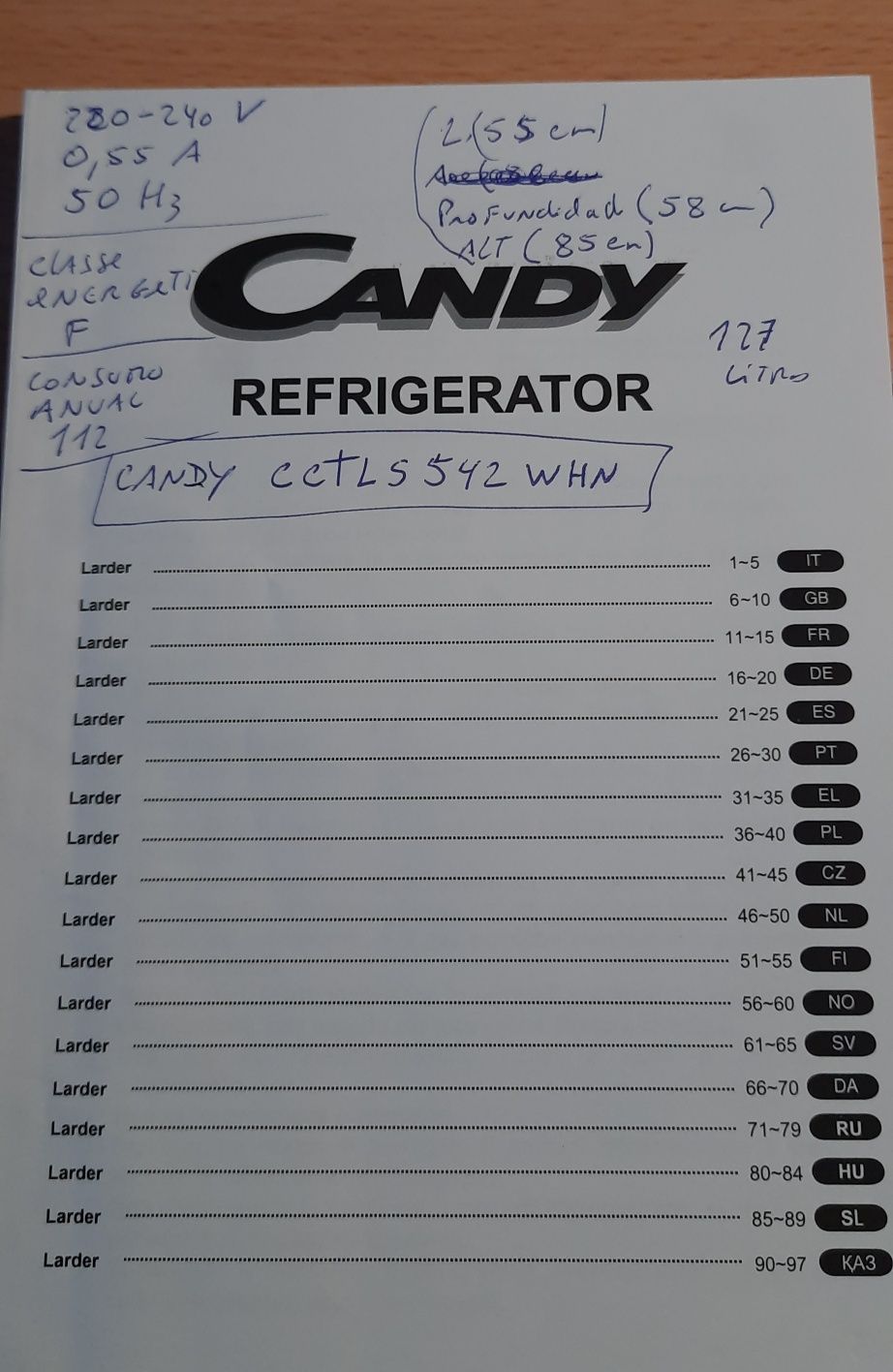 Frigorífico Candy de bancada, sem congelador