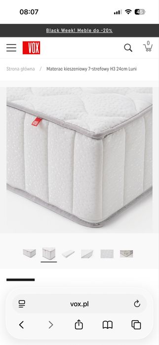 Materac Kieszeniowy 7-Strefowy H3 24CM LUNI VOX