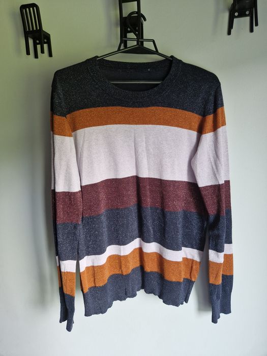 Damski kolorowy sweter w paski błyszczący XL 42