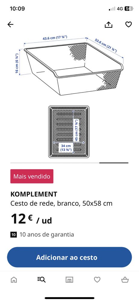 Vendo conjunto de 6 cestos de rede com calha, modelo Komplement IKEA