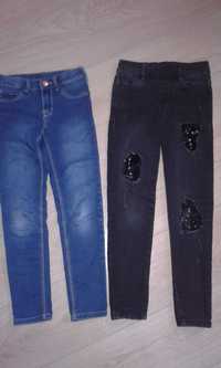 134/140 2x Dżinsy spodnie rurki niebieskie czarne jeans