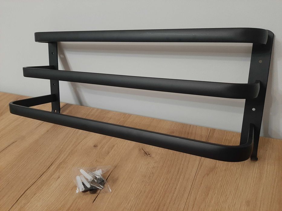 Wieszak na reczniki czarny, szer. 50 cm nowy ścienny