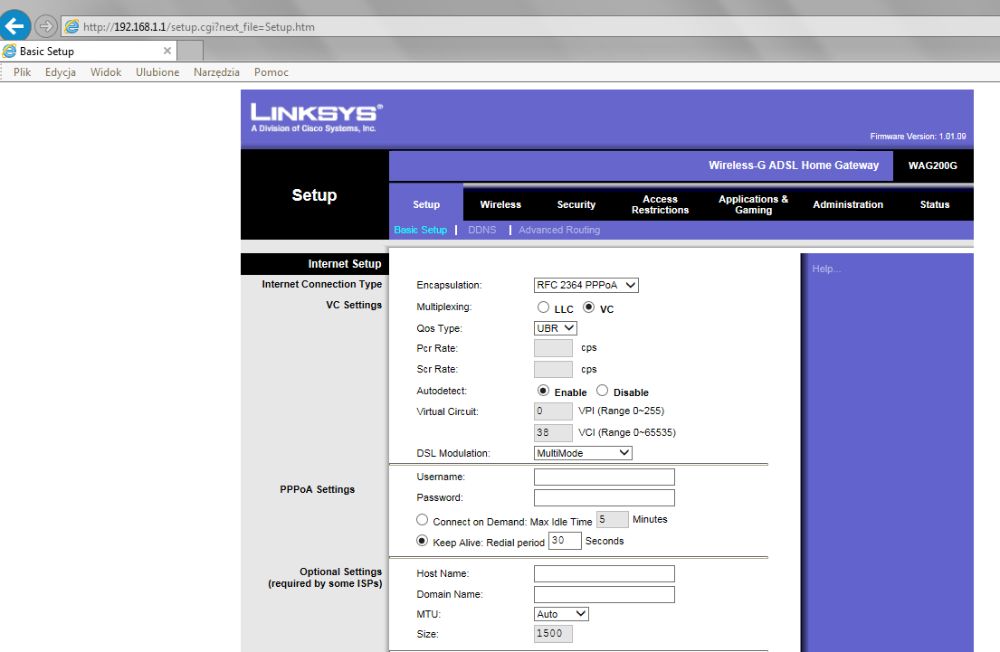 Router ADSL WiFi Linksys-WAG200G, czytaj opis.