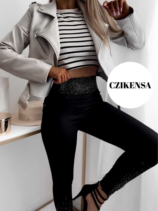 Jeansy damskie na gumie czarne XS