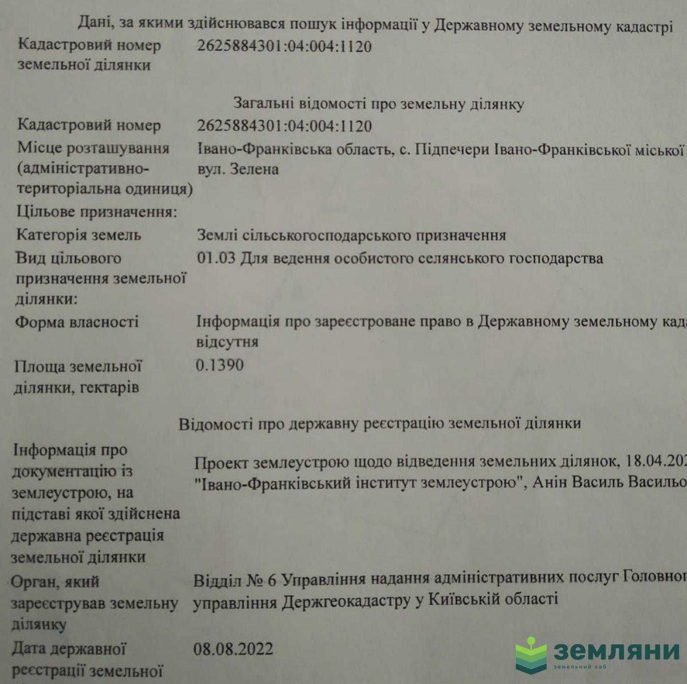 Продаж землі 26 сот у Підпечерах