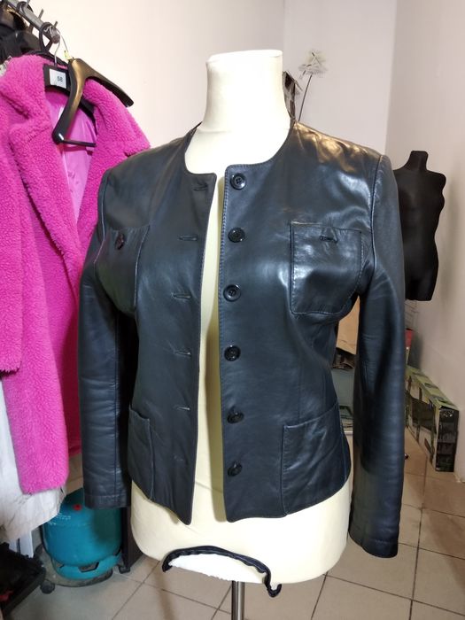 Kurtka marynarka żakiet skórzana M stan bardzo dobry wymiary na zdjęci