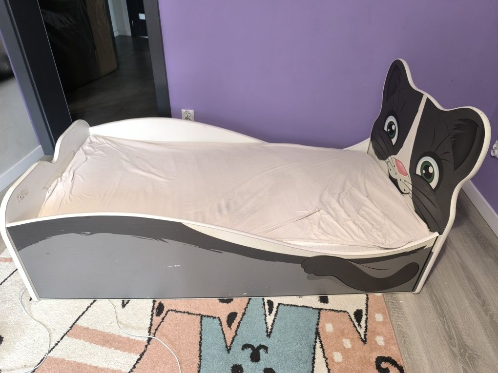 Łóżko dziecięce szary kotek 160x 80 materac