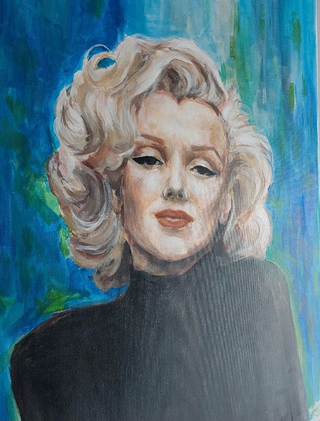 Obraz na płótnie Marilyn Monroe akryl niebieskie tło duży