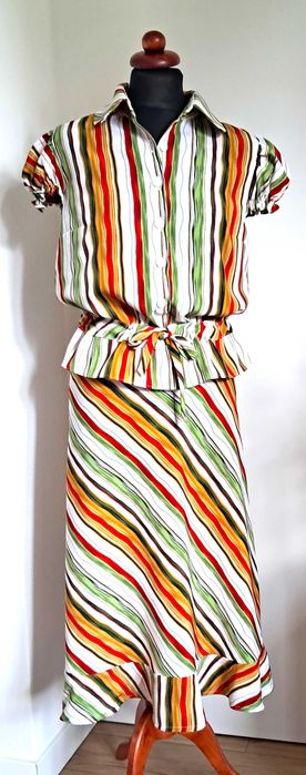 Wielofunkcyjny komplet spódnica z bluzką w paski M/S 38/36