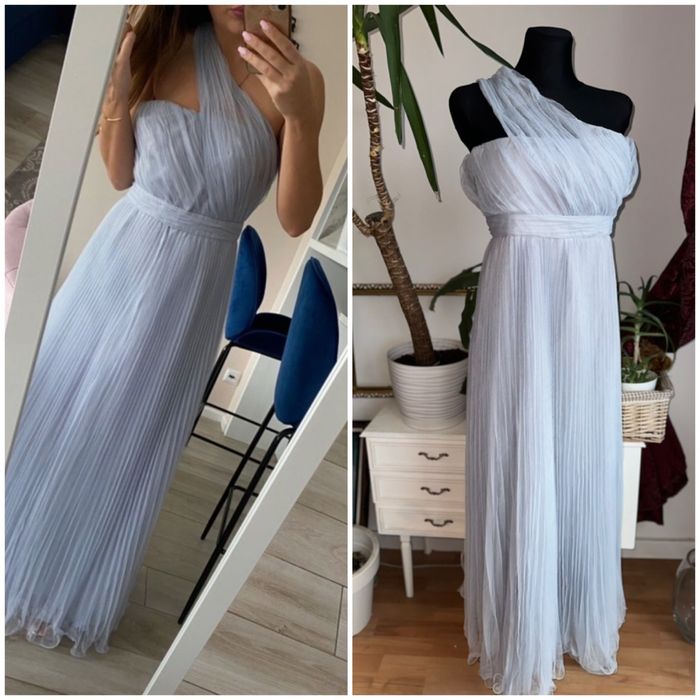 niebieska tiulowa sukienka maxi jedno ramię plisowana 3 xl  46 asos