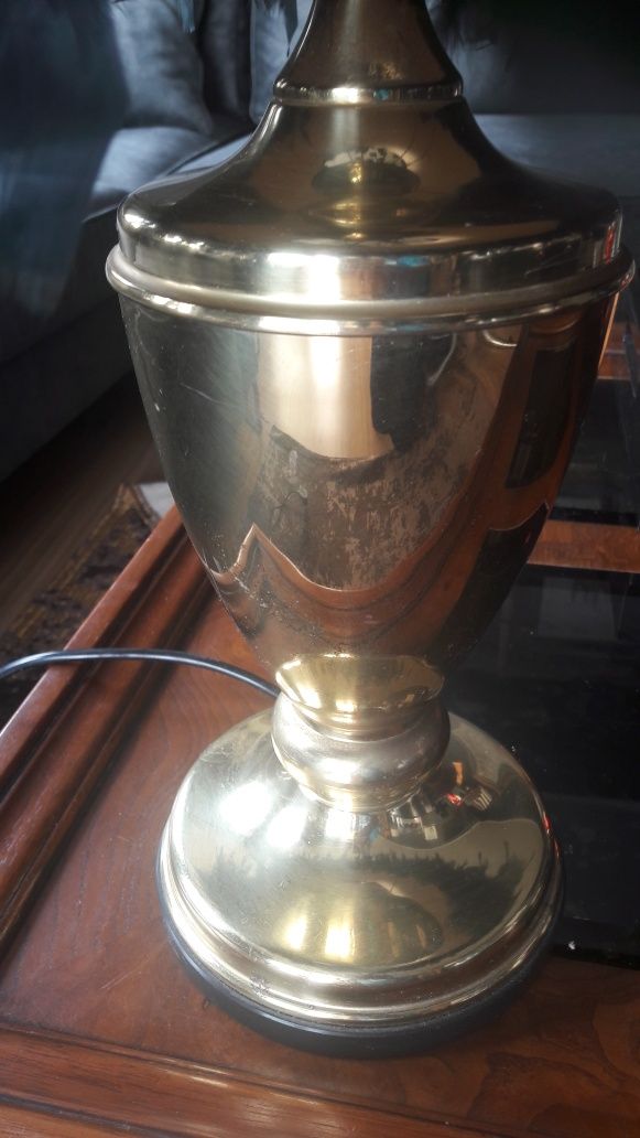 Vintage Złota LAMPA Stołowa Złoty Abażur Pióra