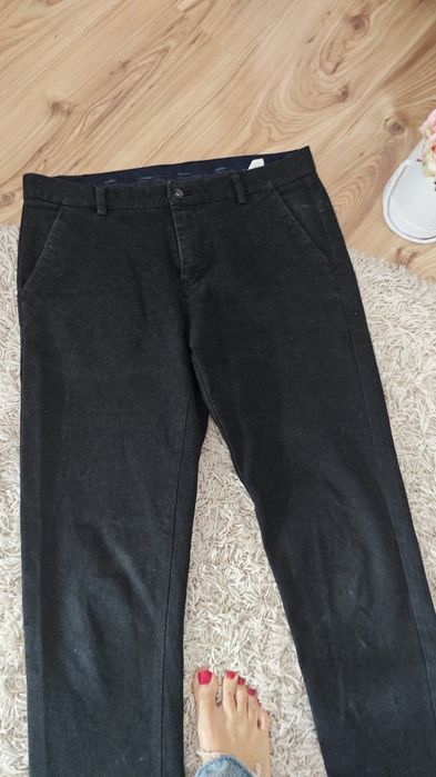 Spodnie męskie casualowe eleganckie szare w kratę ciepłe L na 34/34