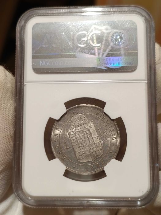 Серебряная монета 1 форинт 1876 (редкий год) в слабе NGC Венгрия