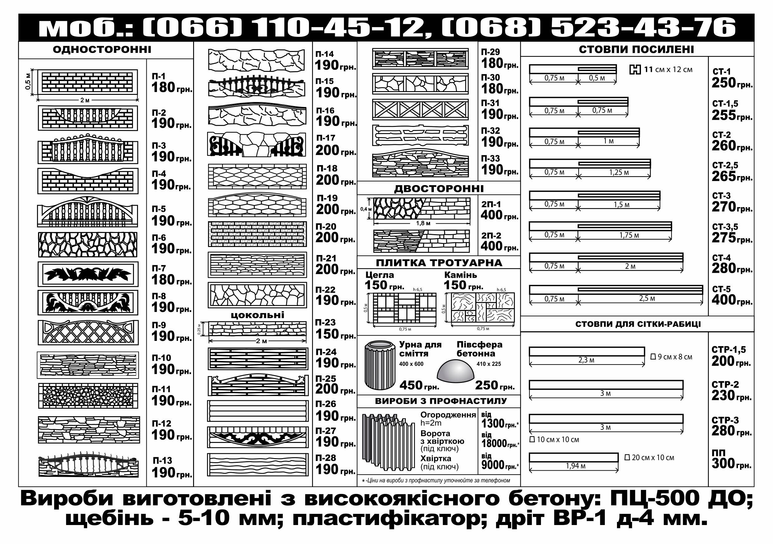 Залізобетонні забори еврозабор, кольца бетонні, полусфера бетонна