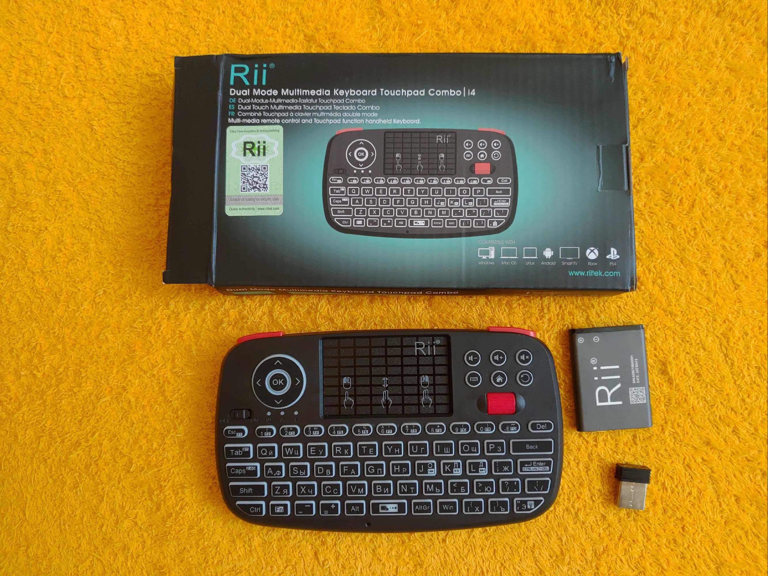 Bluetooth міні клавіатура rii i4 з тачпадом англ/рос