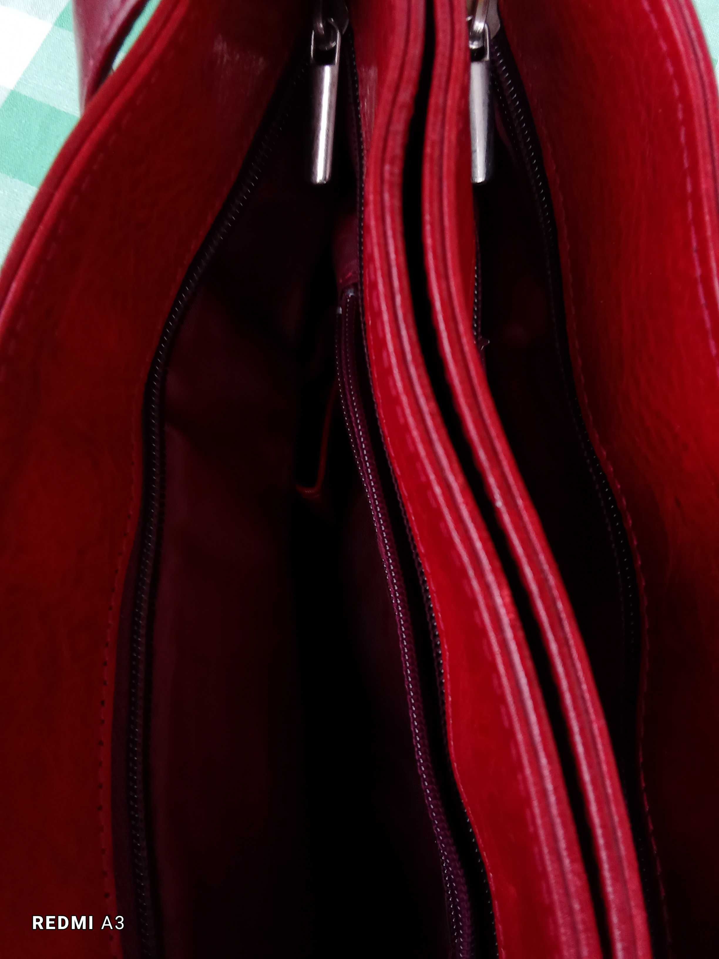 Torba, torebka, skóra, skórzana, włoska, elegancka, czerwien