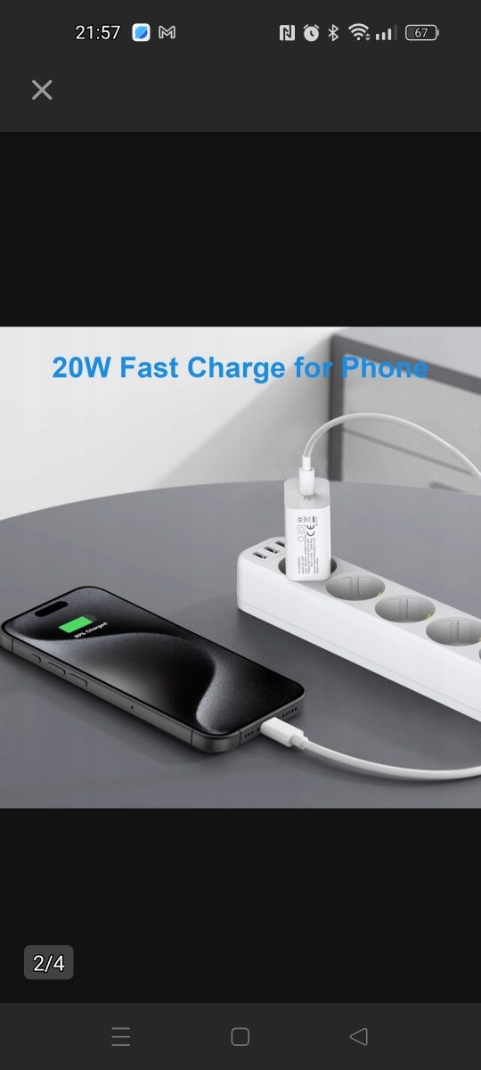 2X ładowarka typu c z PD 20W + kabel 2M CREAPICO szybka