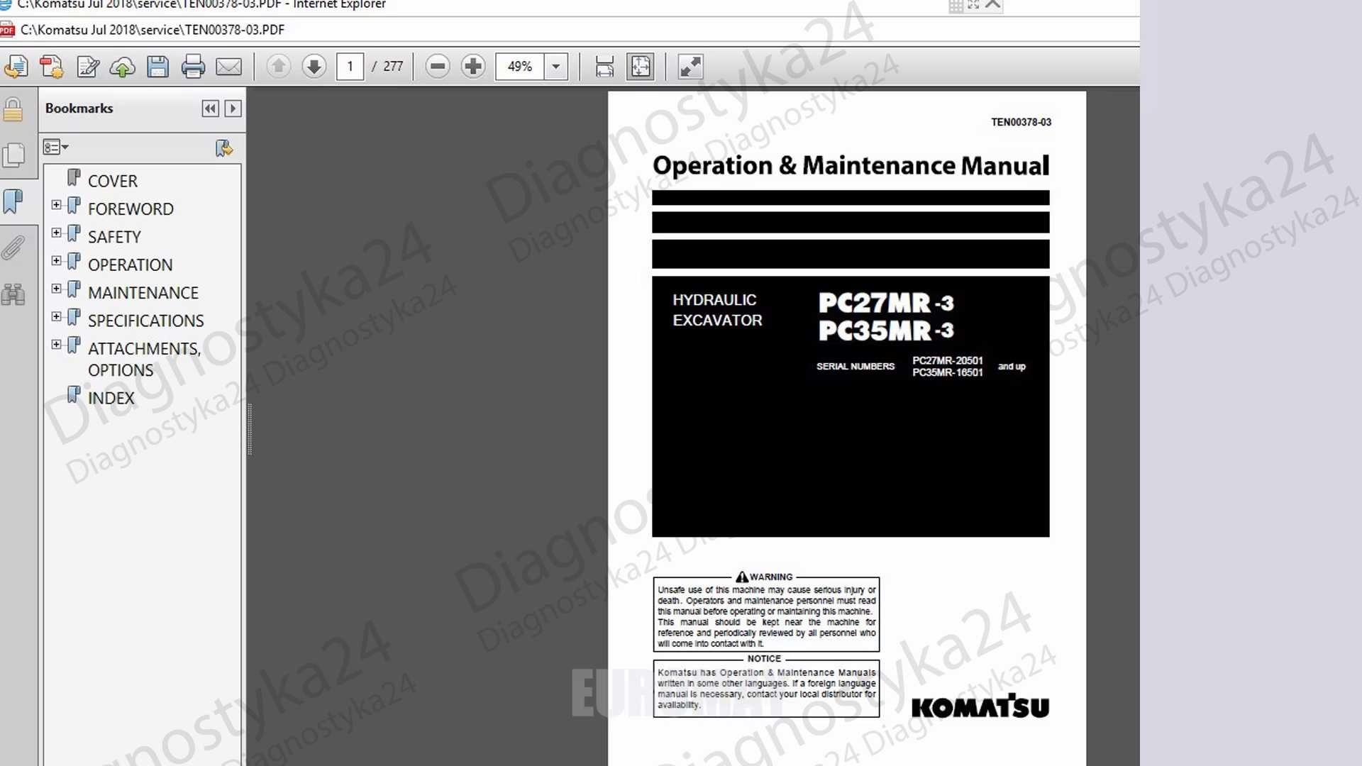 KOMATSU Serwisówki Instrukcje Napraw Service Manuale PDF PACZKA DUŻA