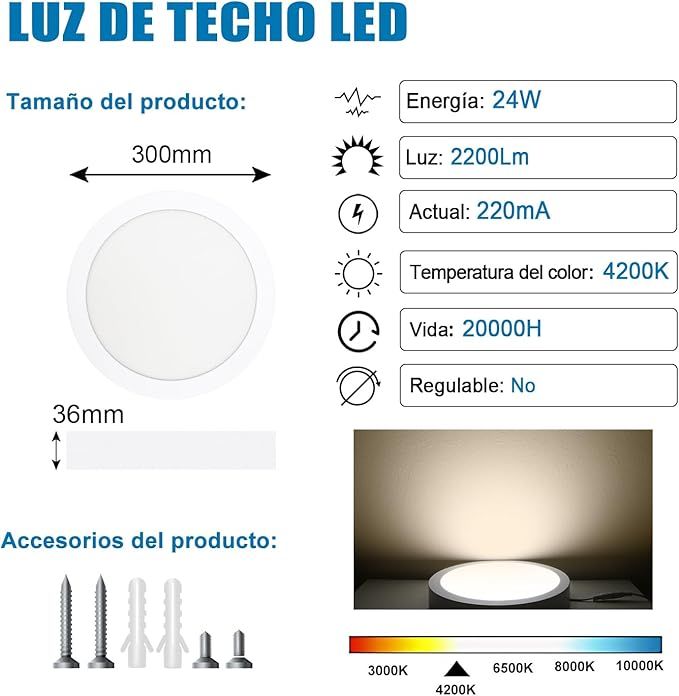Lampa sufitowa LED EXTRASTAR 24W, naturalne białe światło 4200K
