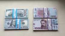 Сувенирные деньги 100 долларов нового образца и 1000 гривен