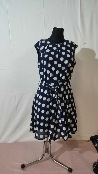 Sukienka granatowa w białe grochy elegancka BodyFlirt r. 38  B/18