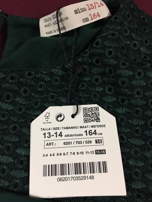 Vestido Zara Verde 11 anos NUNCA USADO