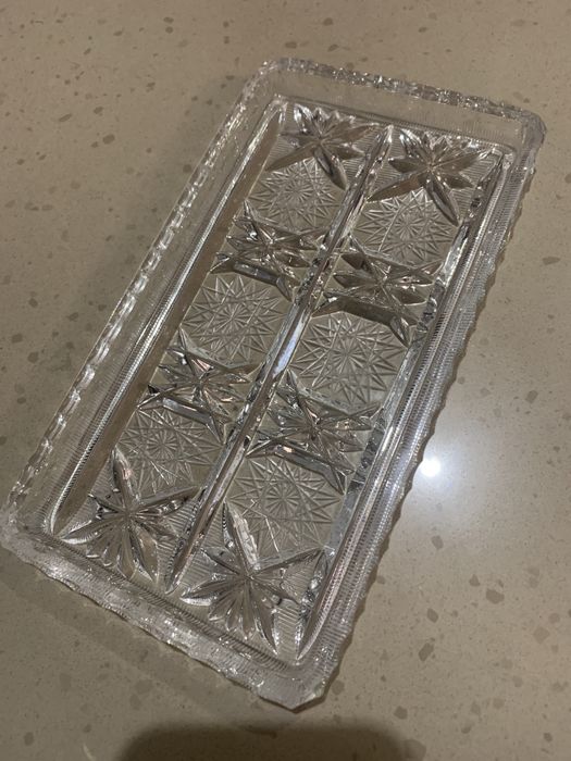 2szt Kryształowy mały prostokątny półmisek talerz