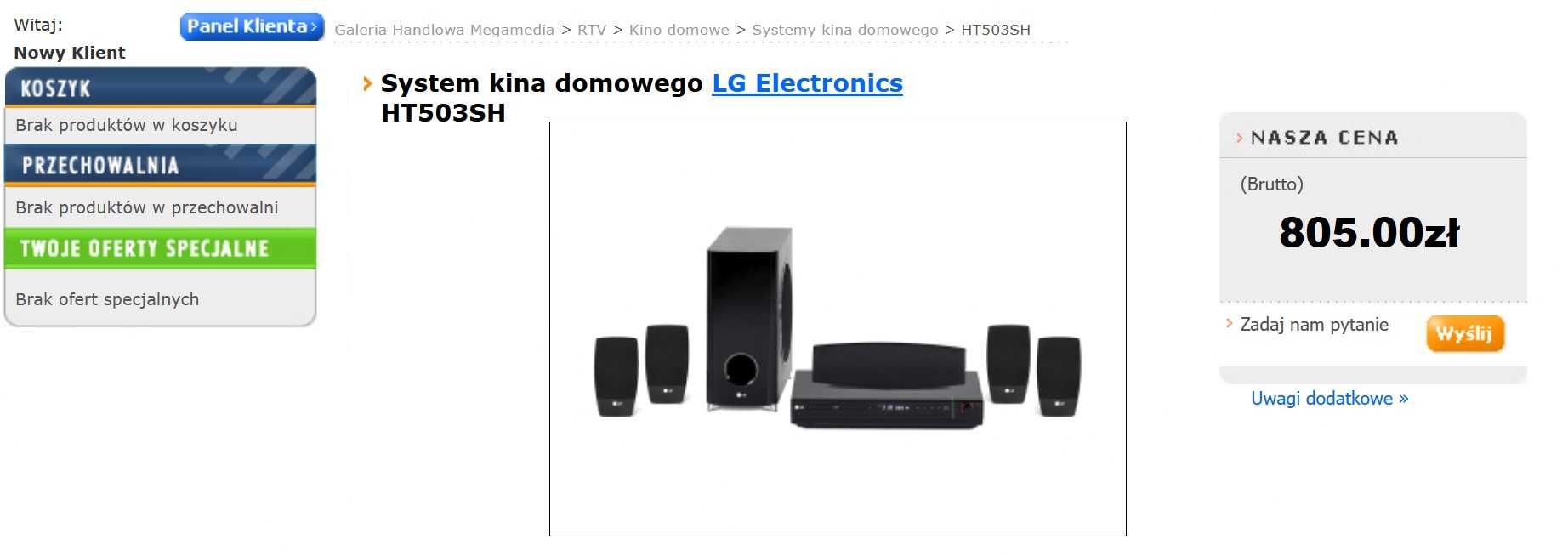 Kino domowe LG 5.1 Cinema System SUB USB HDMI 500W Dolby Pro Logic II