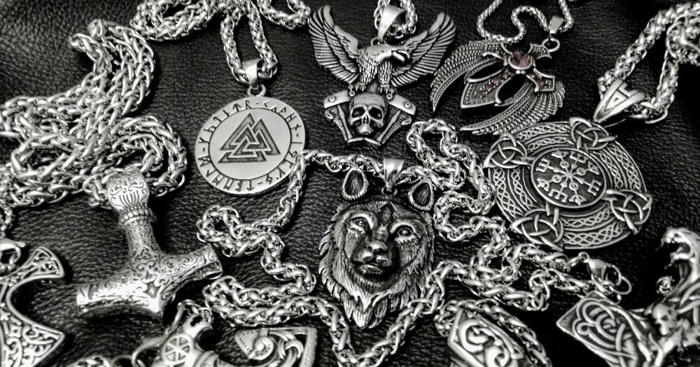 Wisiorek nordycki dwustronny wiking wojownik Valknut runy Thor Odyn