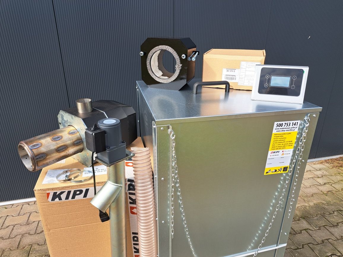 Układ zestaw do przeróbki kotła pieca na pellet Kipi 20 kW palnik