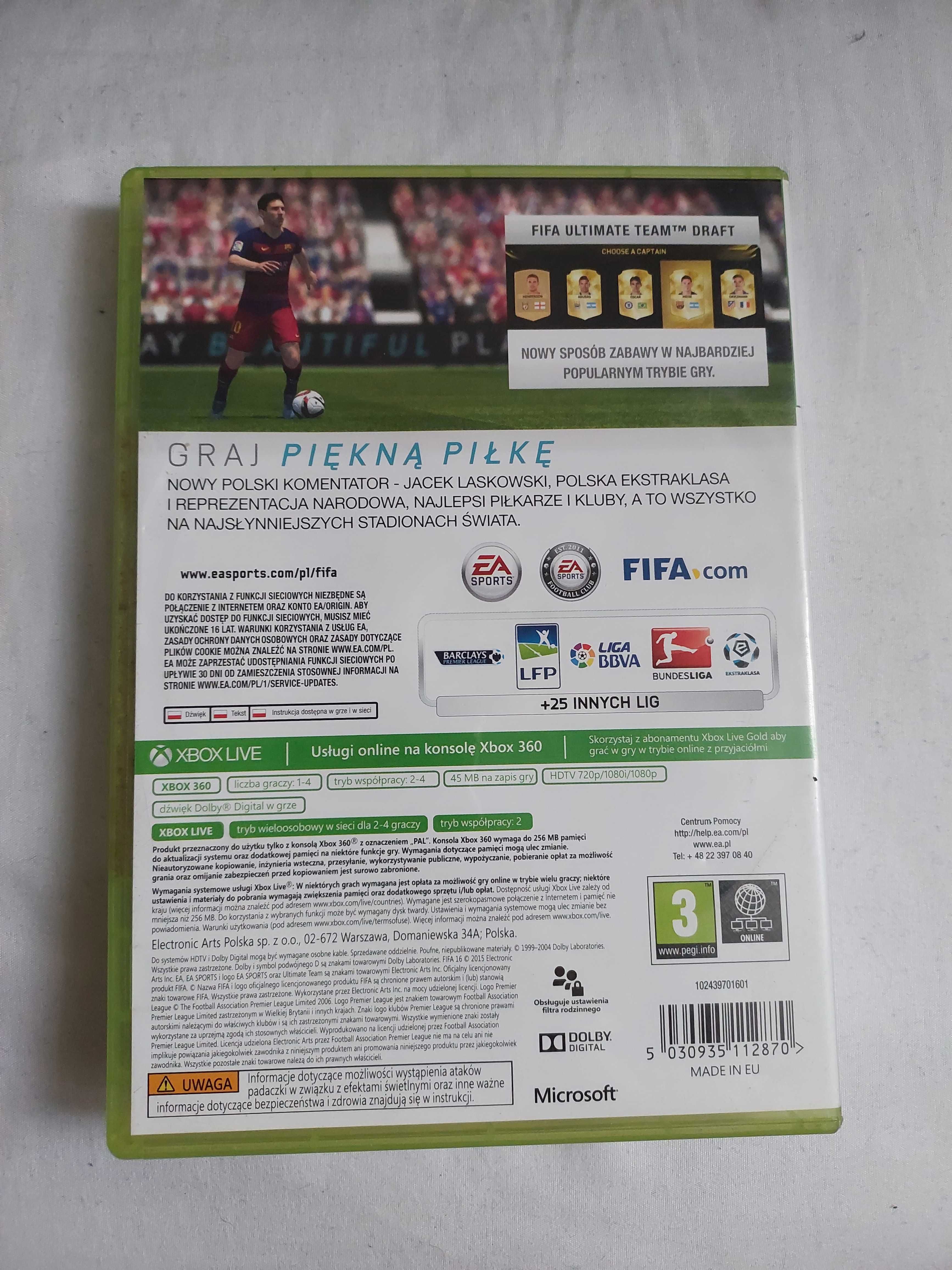 Sprzedam grę FIFA 16 na Xbox 360.