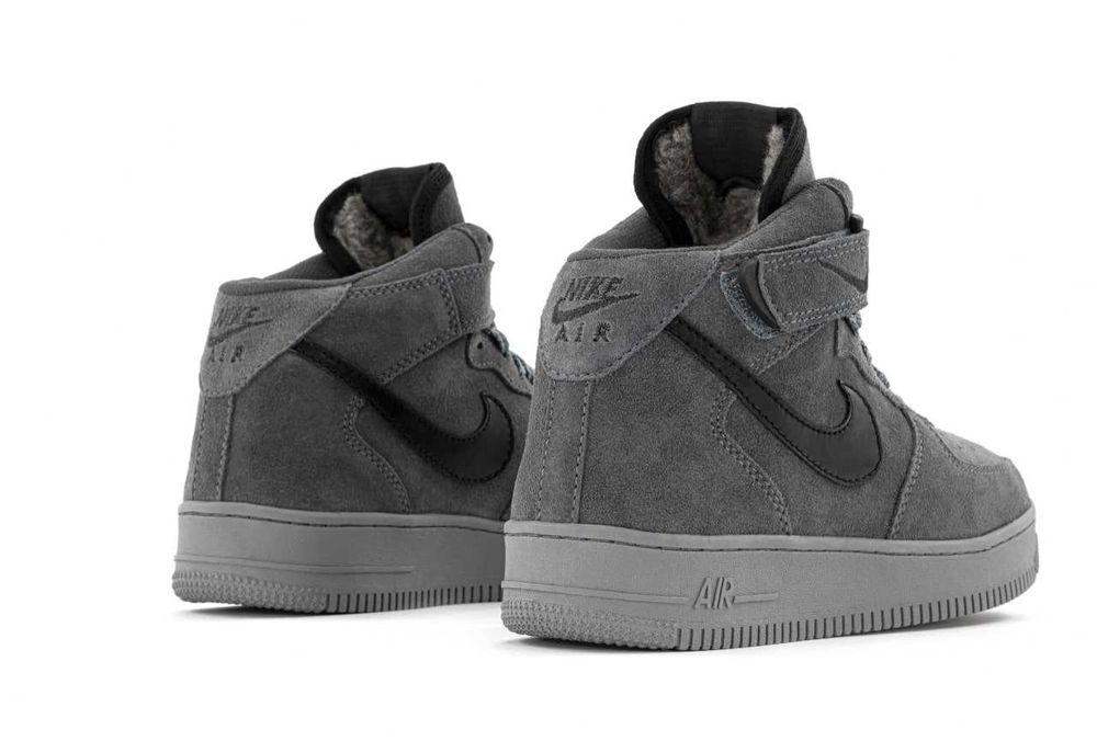 Кросівки з хутром Nike Air Force 1 High Grey premium зимові