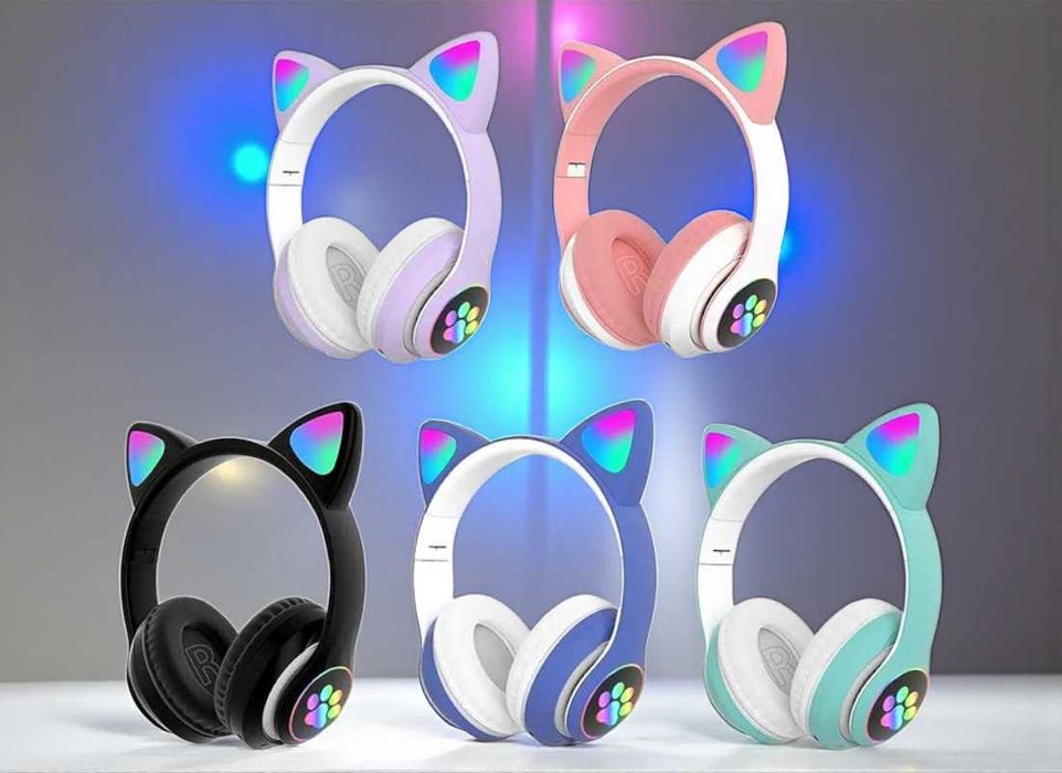 Дитячі навушники з підсвічуванням CAT JST-28 навушники котячі вушка