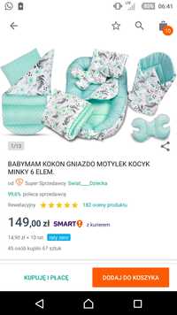 Babymam kokon gniazdo motylek rożek kołderka minky 6 el wyprawka