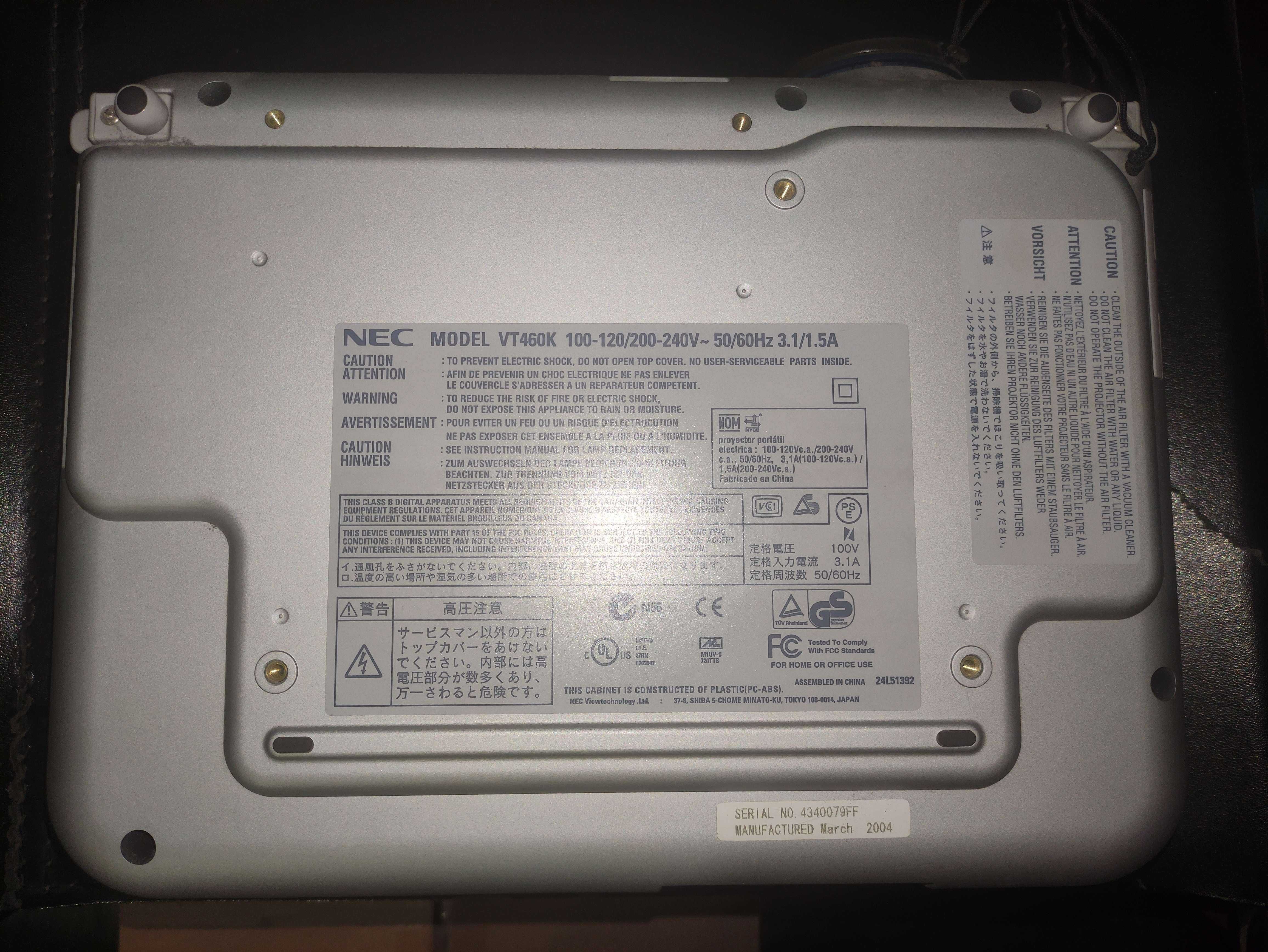 Projetor NEC VT460K (lâmpada gasta)