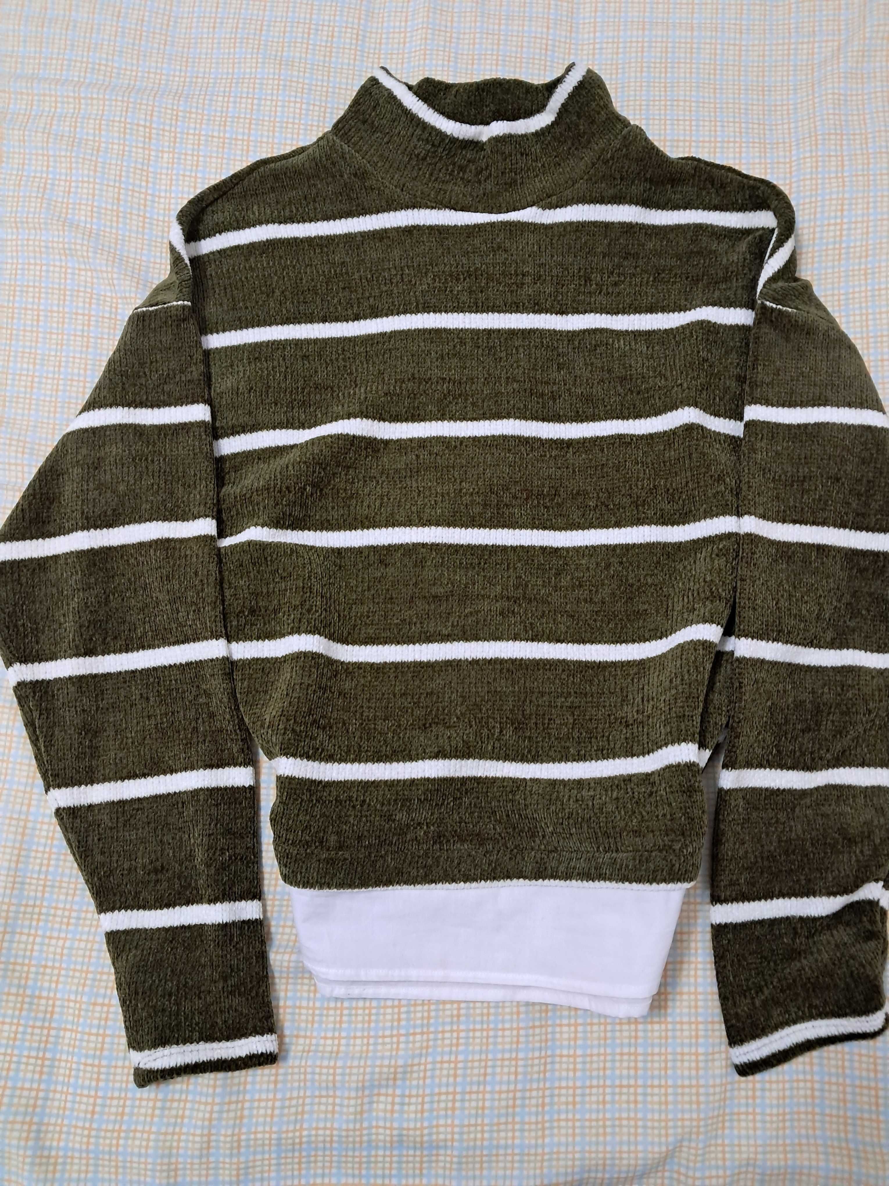 Camisola de malha verde/riscas brancas tam. S Springfield