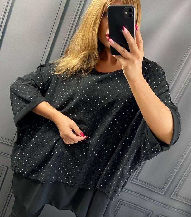 Tunika oversize cyrkonie bling bling plus size