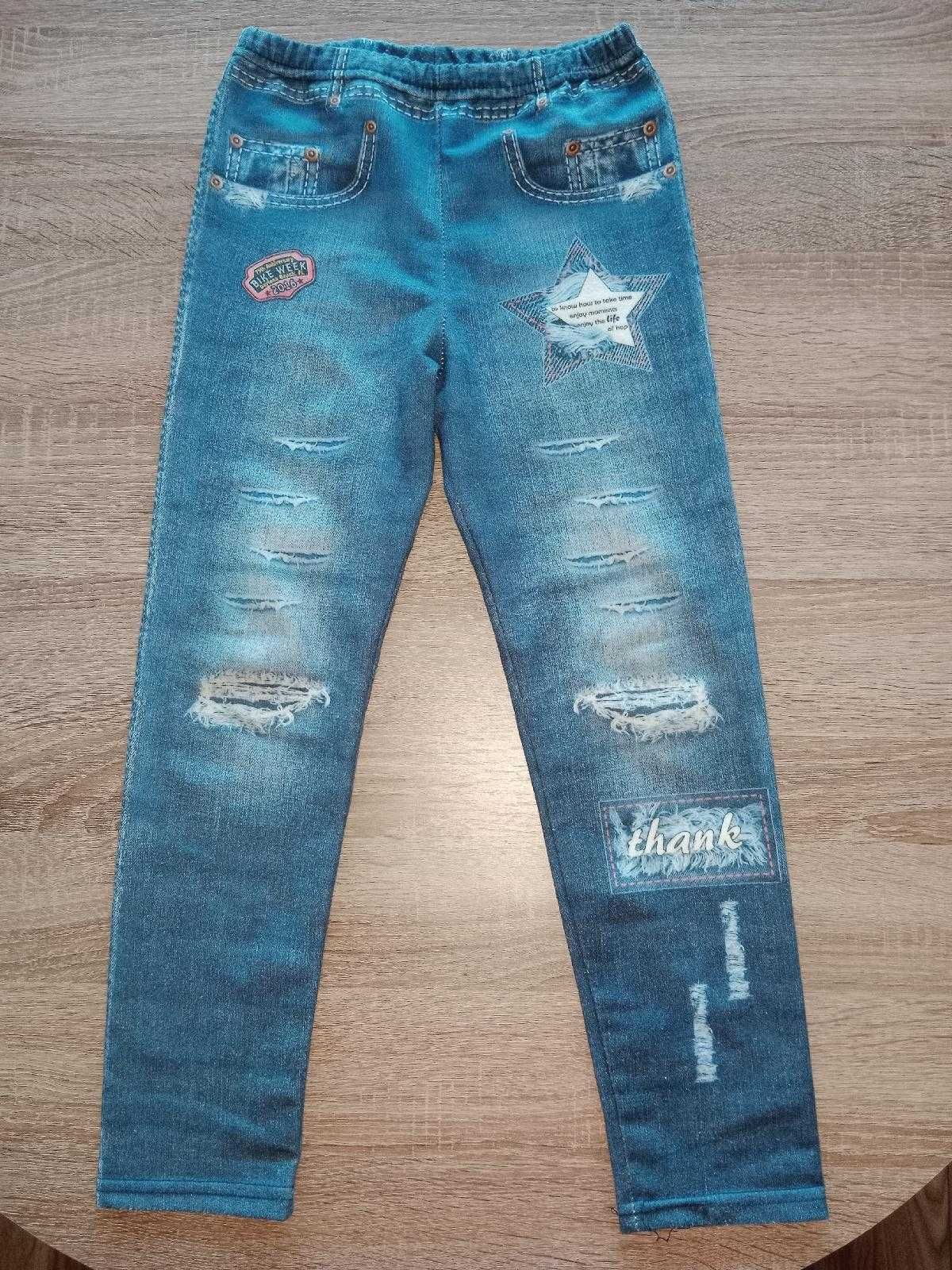 Używane duże spodnie legginsy wzór jak jeans dżins rozmiar 152 tanio