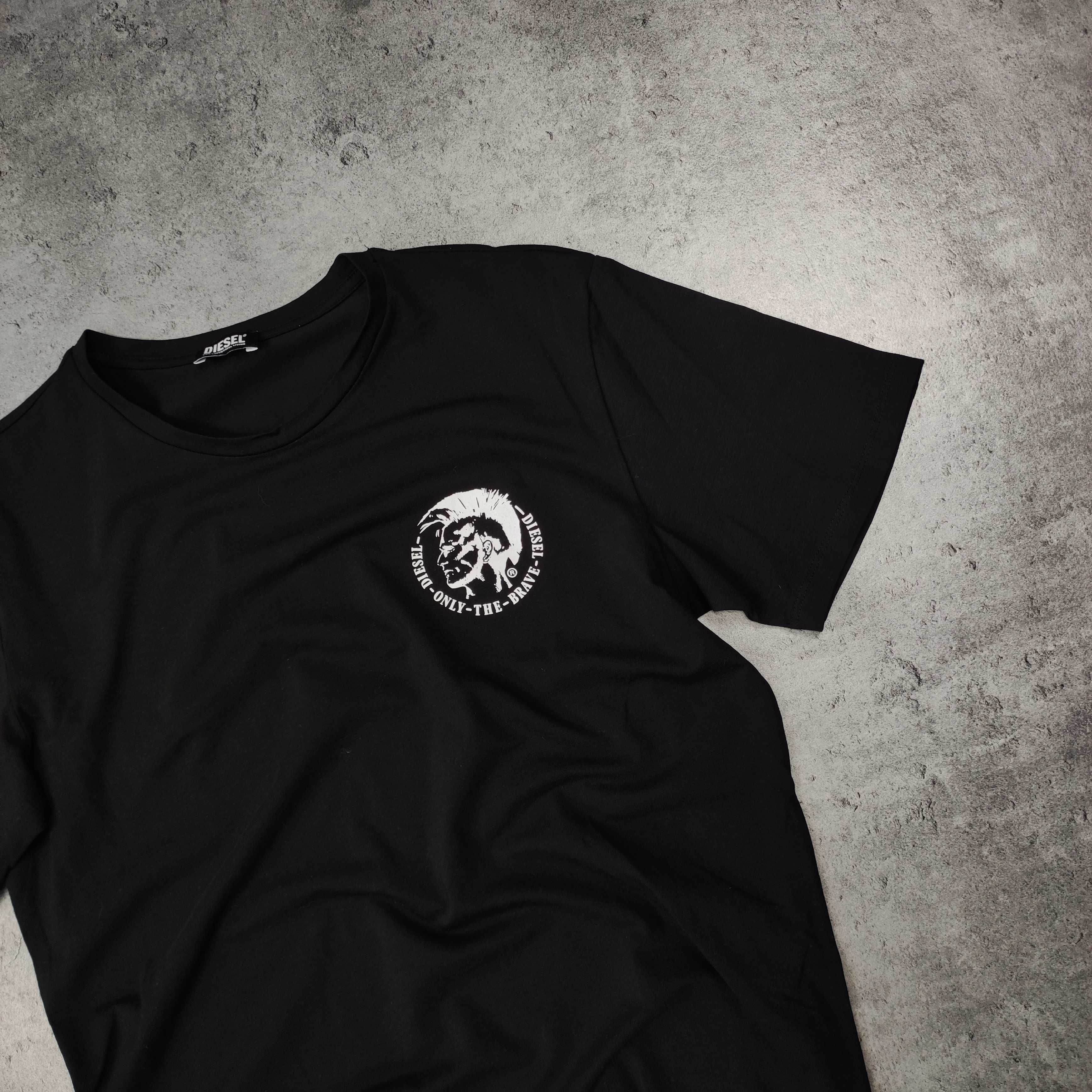 MĘSKA Koszulka Czarna Klasyk Elegancka Bawełna Małe Logo Diesel CO