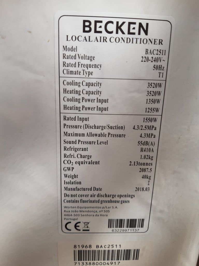 Ar condicionado/climatizador Becken